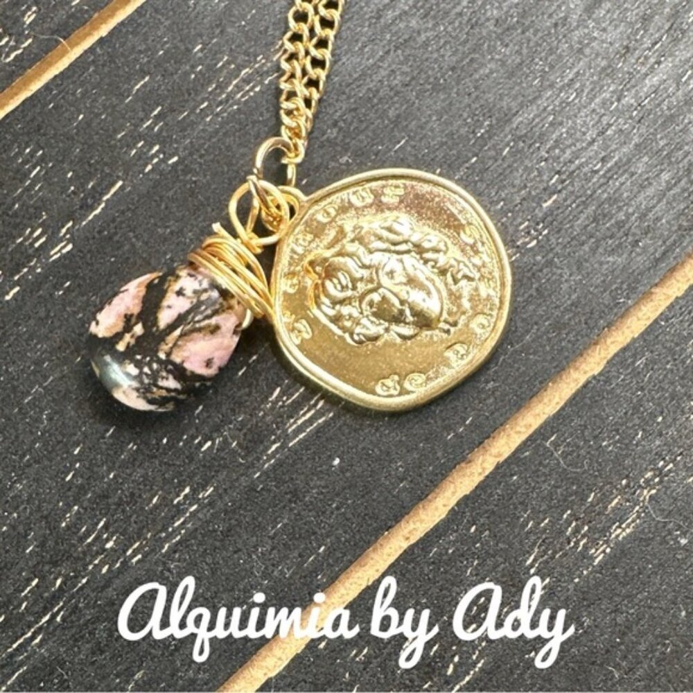 Gold dainty rhodonite and charms necklace